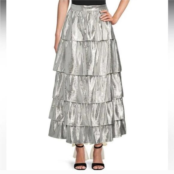 NWT Antonio Melani x Born on Fifth Aurelia Metallic Tiered Ruffle Skirt - Picture 2 of 10